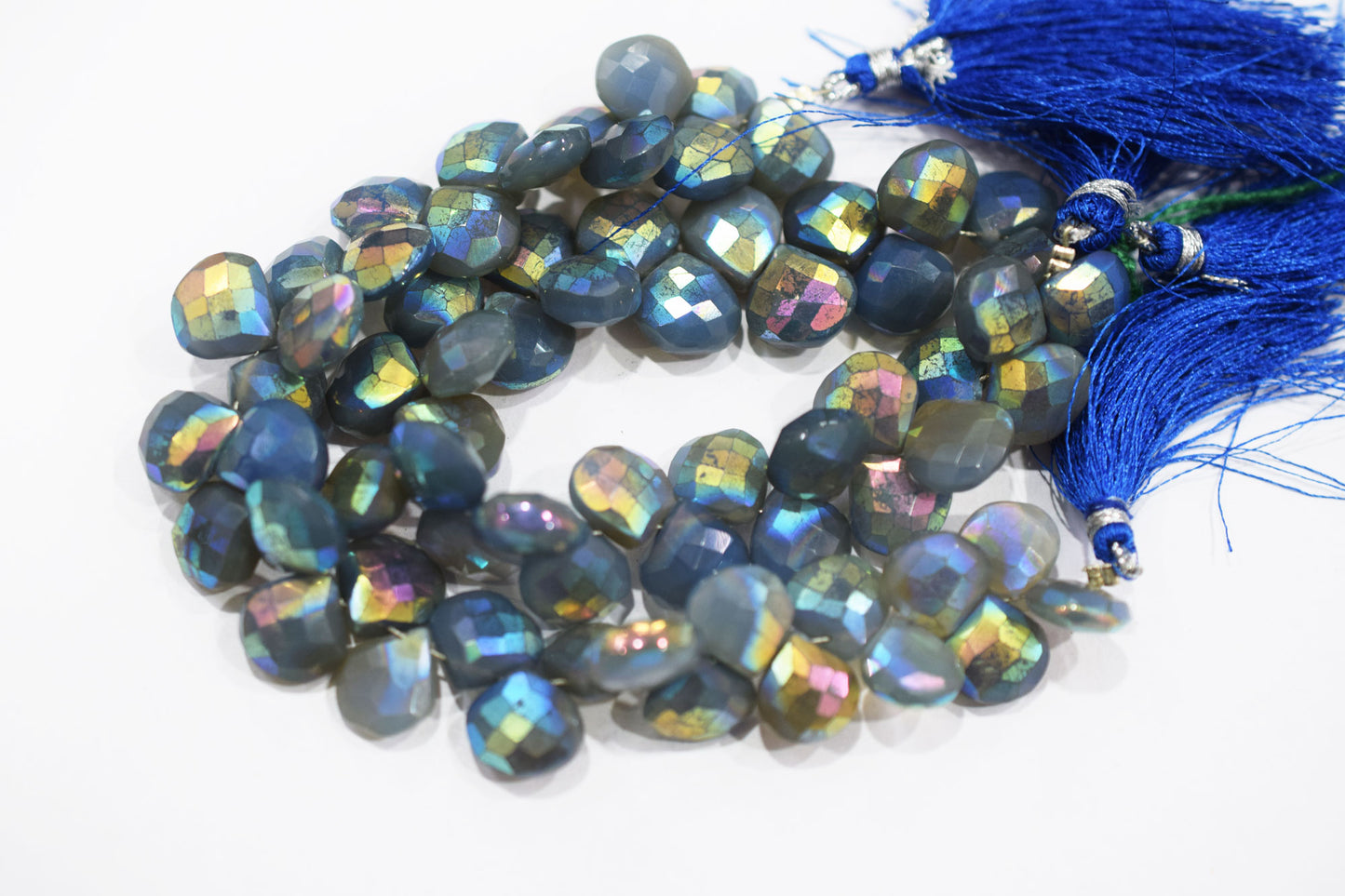 Metallic Coated Blue Chalcedony Heart Shape Beads , Sold By Strand , 11.50 - 12 mm , 7" , 20390