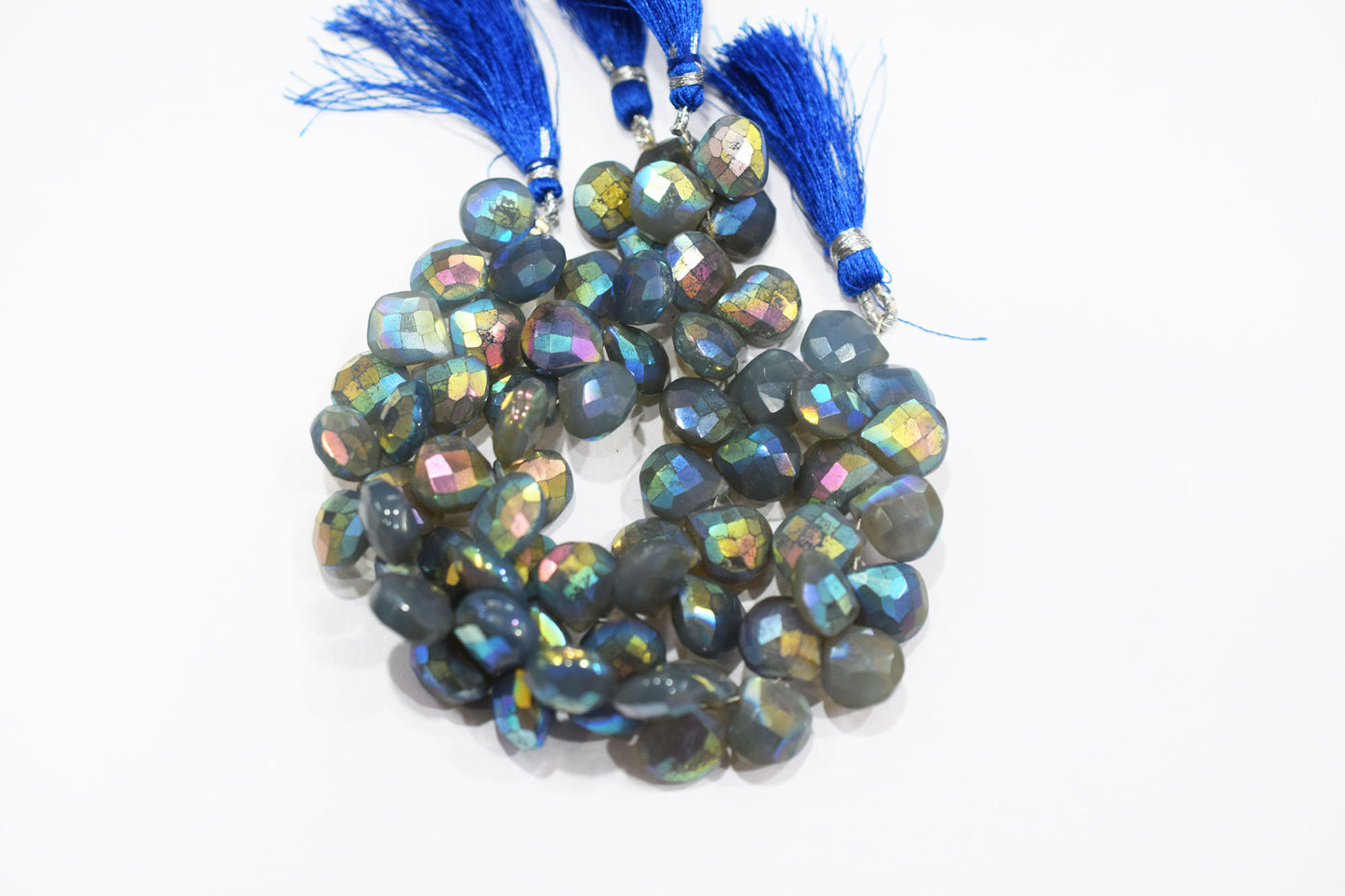 Metallic Coated Blue Chalcedony Heart Shape Beads , Sold By Strand , 12 - 12.50 mm , 7" , 20391