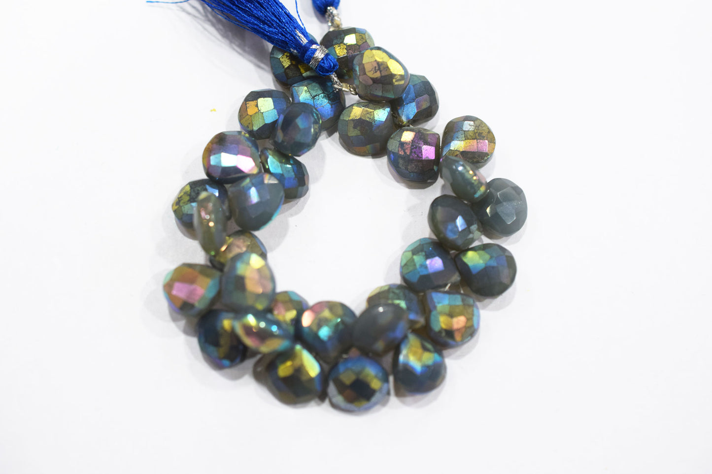 Metallic Coated Blue Chalcedony Heart Shape Beads , Sold By Strand , 12 - 12.50 mm , 7" , 20391