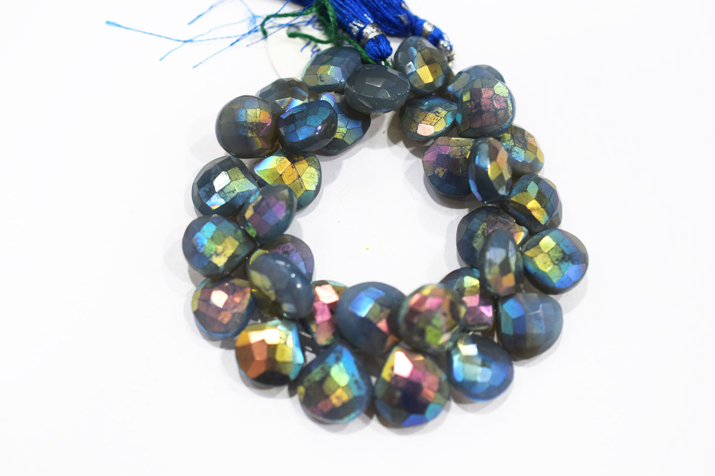 Metallic Coated Blue Chalcedony Heart Shape Beads , Sold By Strand , 13 - 14.50 mm , 7" , 20392