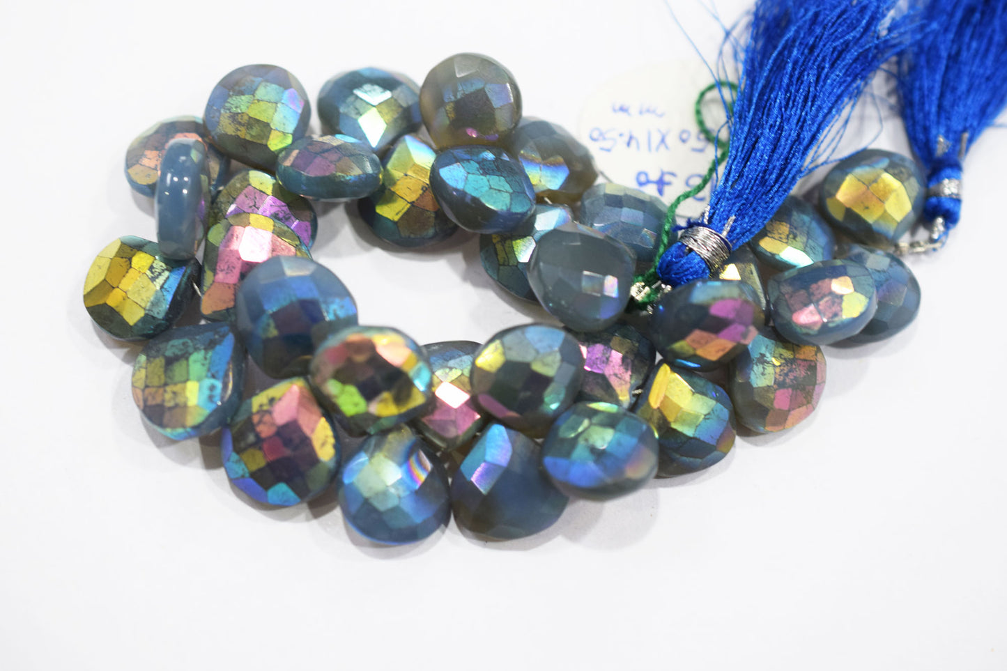 Metallic Coated Blue Chalcedony Heart Shape Beads , Sold By Strand , 13 - 14.50 mm , 7" , 20392