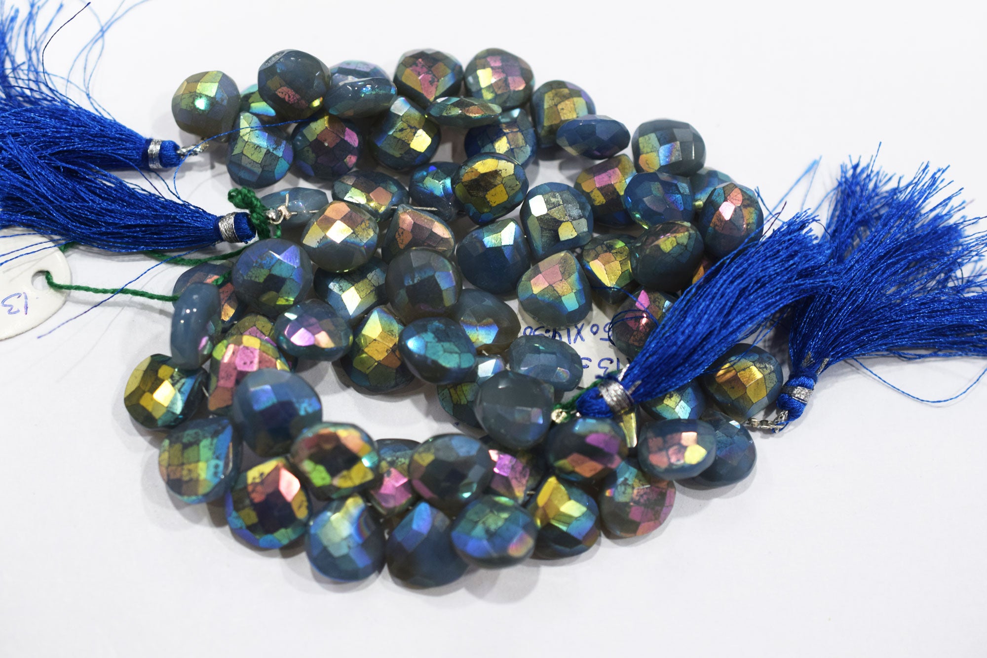 Metallic Coated Blue Chalcedony Heart Shape Beads , Sold By Strand , 13 - 14.50 mm , 7" , 20392