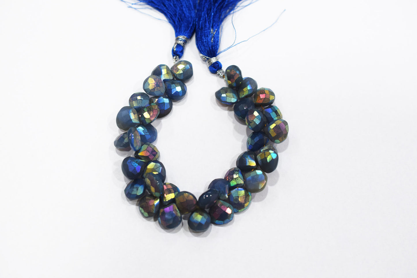 Metallic Coated Blue Chalcedony Heart Shape Beads , Sold By Strand , 10 - 11 mm , 7" , 20393