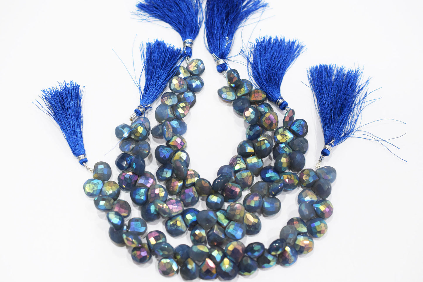 Metallic Coated Blue Chalcedony Heart Shape Beads , Sold By Strand , 10 - 11 mm , 7" , 20393