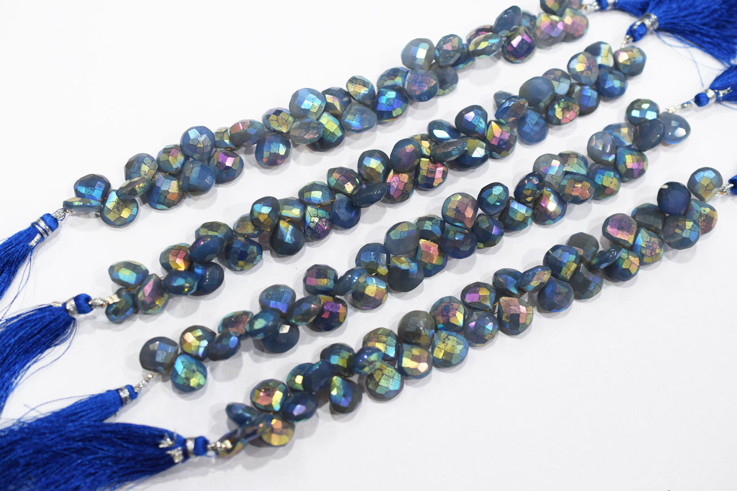 Metallic Coated Blue Chalcedony Heart Shape Beads , Sold By Strand , 10 - 11 mm , 7" , 20393