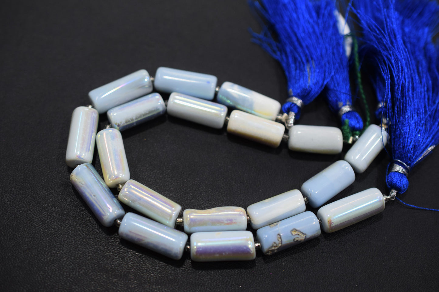 Denim Opal Rustic Style Titanium Coated Drums Shape Beads , Sold By Strand , 7.50x15 - 8x20 mm , 7" , 20399