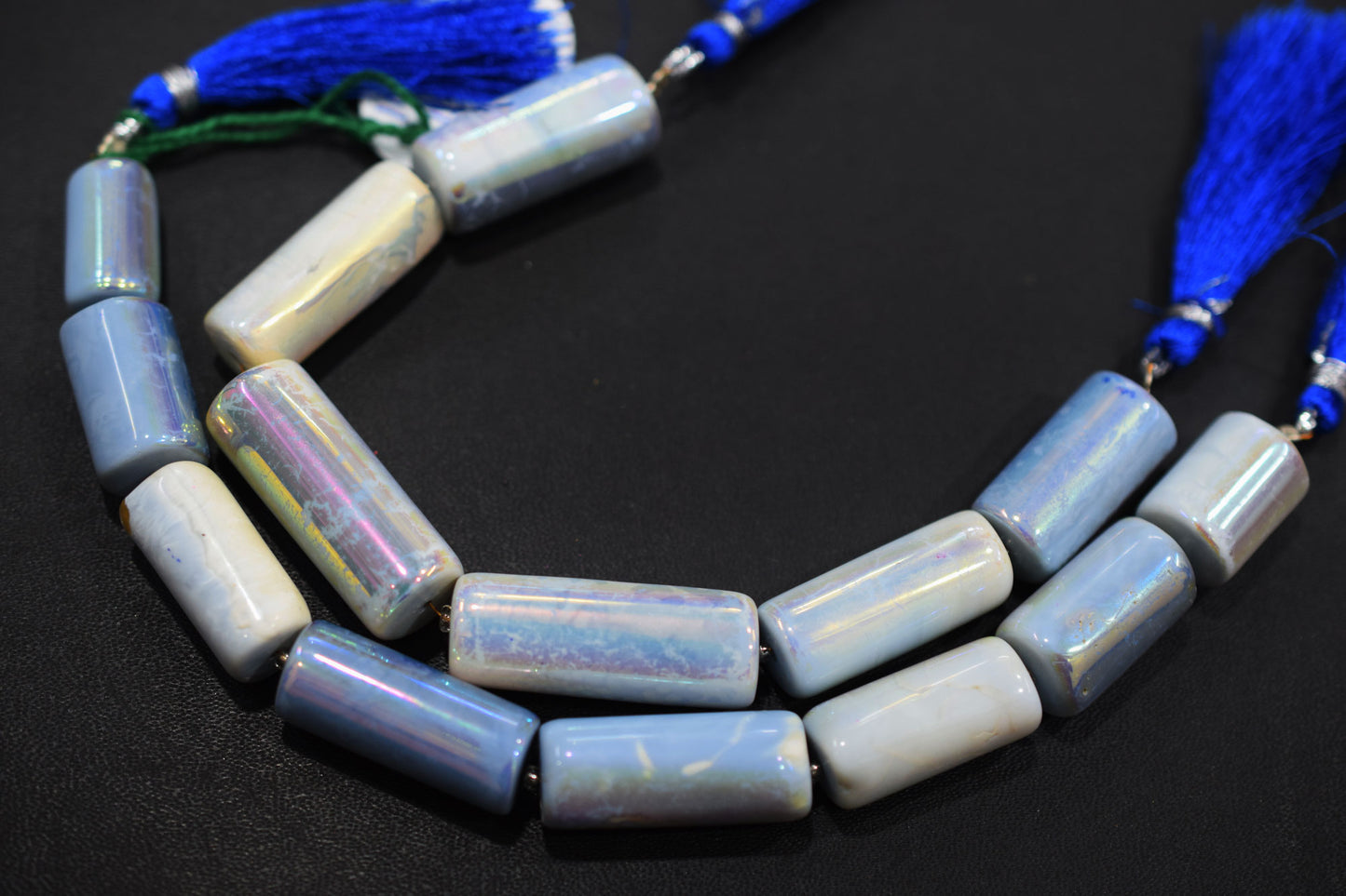 Denim Opal Rustic Style Titanium Coated Drums Shape Beads , Sold By Strand , 10x18 - 13x32 mm , 7" , 20401