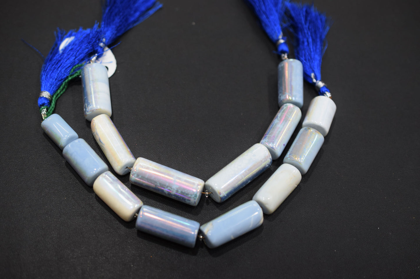 Denim Opal Rustic Style Titanium Coated Drums Shape Beads , Sold By Strand , 10x18 - 13x32 mm , 7" , 20401