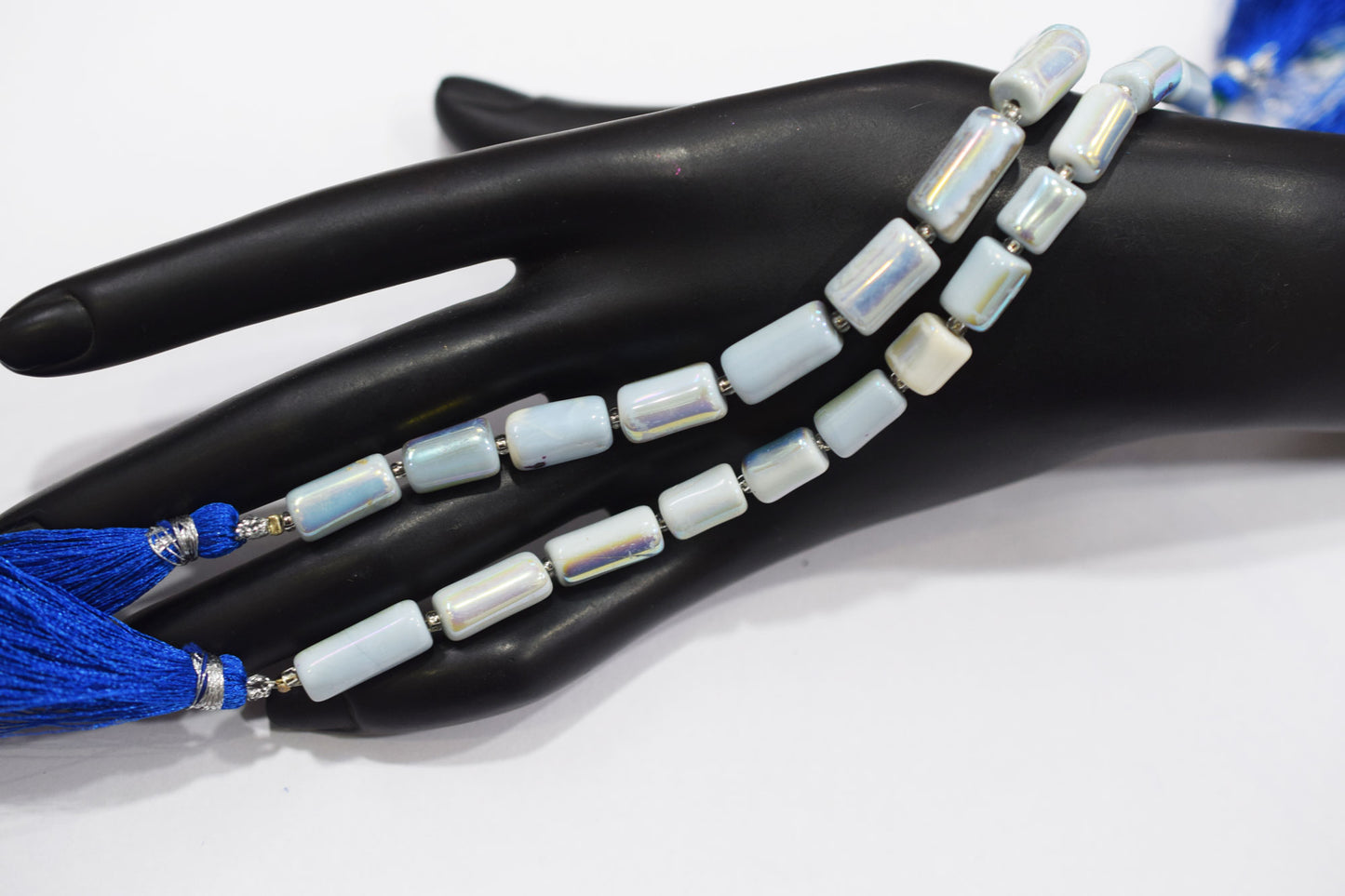 Denim Opal Rustic Style Titanium Coated Drums Shape Beads , Sold By Strand , 7x8 - 7.50x15 mm , 7" , 20402