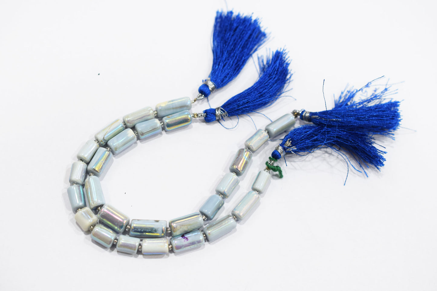 Denim Opal Rustic Style Titanium Coated Drums Shape Beads , Sold By Strand , 7x8 - 7.50x15 mm , 7" , 20402