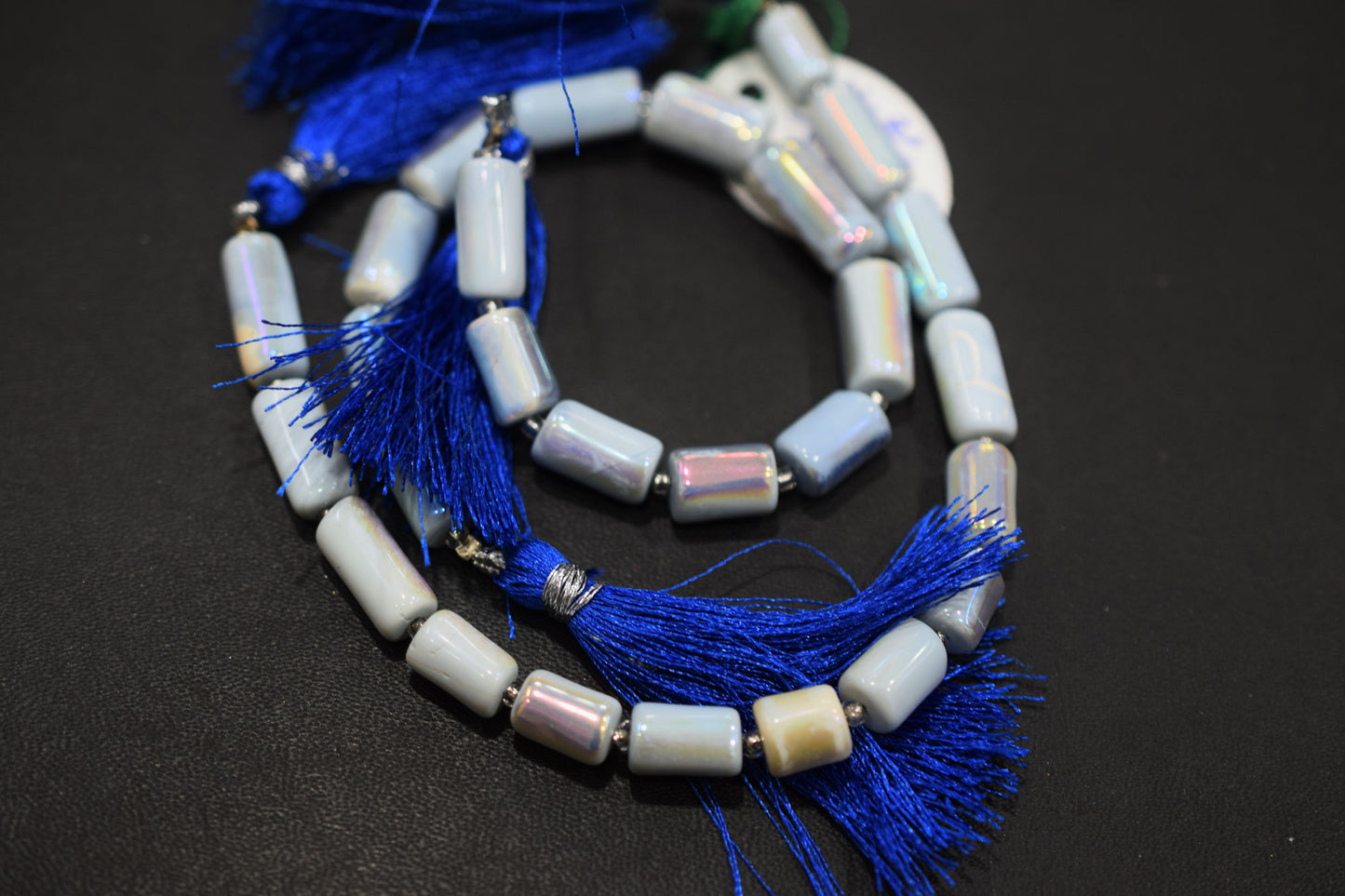Denim Opal Rustic Style Titanium Coated Drums Shape Beads , Sold By Strand , 7x8 - 7.50x15 mm , 7" , 20402