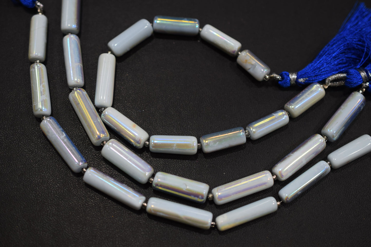 Denim Opal Rustic Style Titanium Coated Drums Shape Beads , Sold By Strand , 6.50x13 - 7x22 mm , 7" , 20403