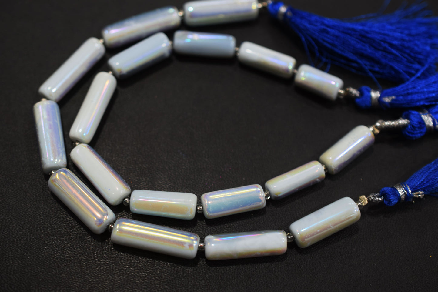 Denim Opal Rustic Style Titanium Coated Drums Shape Beads , Sold By Strand , 6.50x13 - 7x22 mm , 7" , 20403