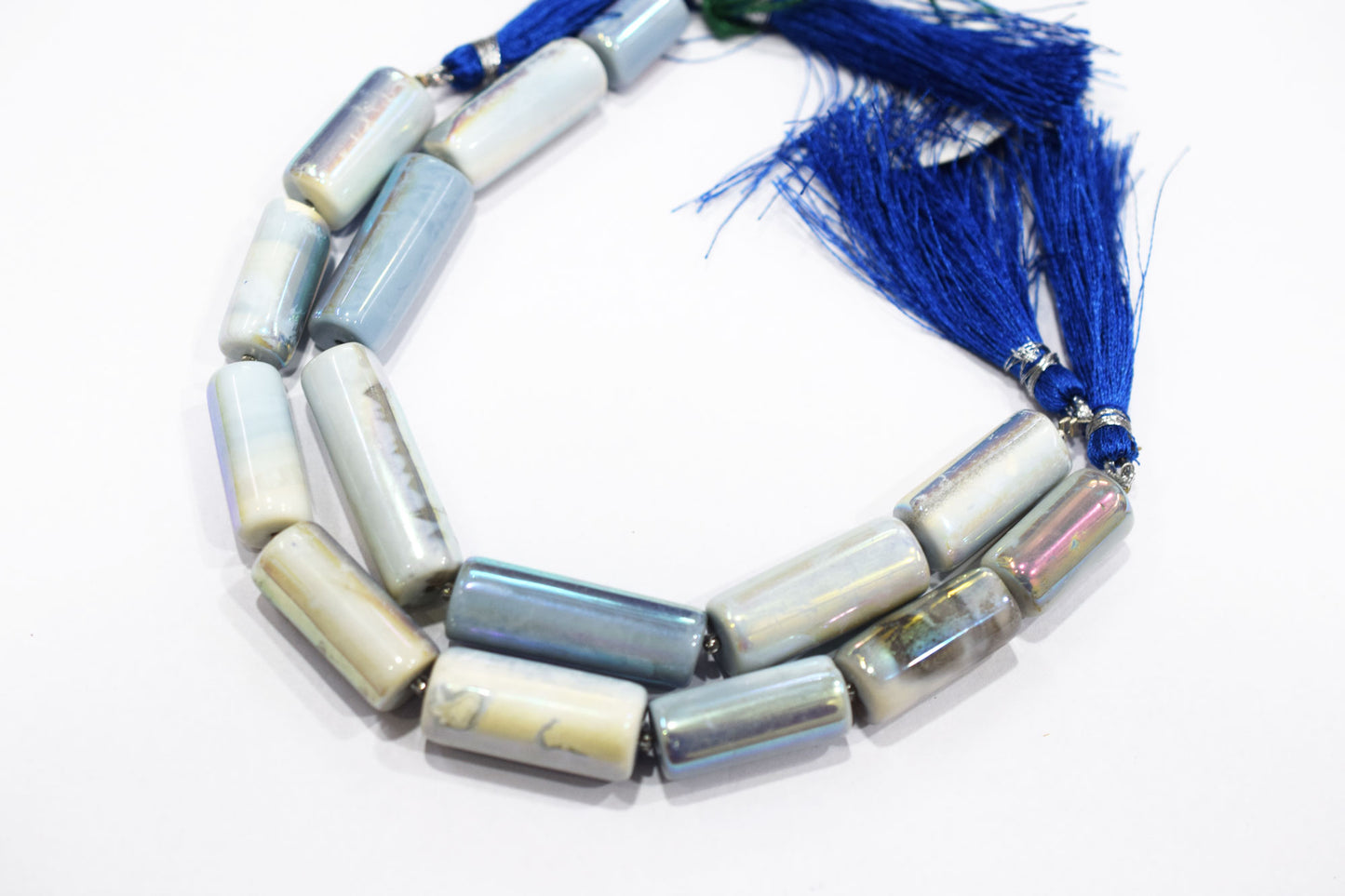Denim Opal Rustic Style Titanium Coated Drums Shape Beads , Sold By Strand , 9x14 - 11x32 mm , 7" , 20404