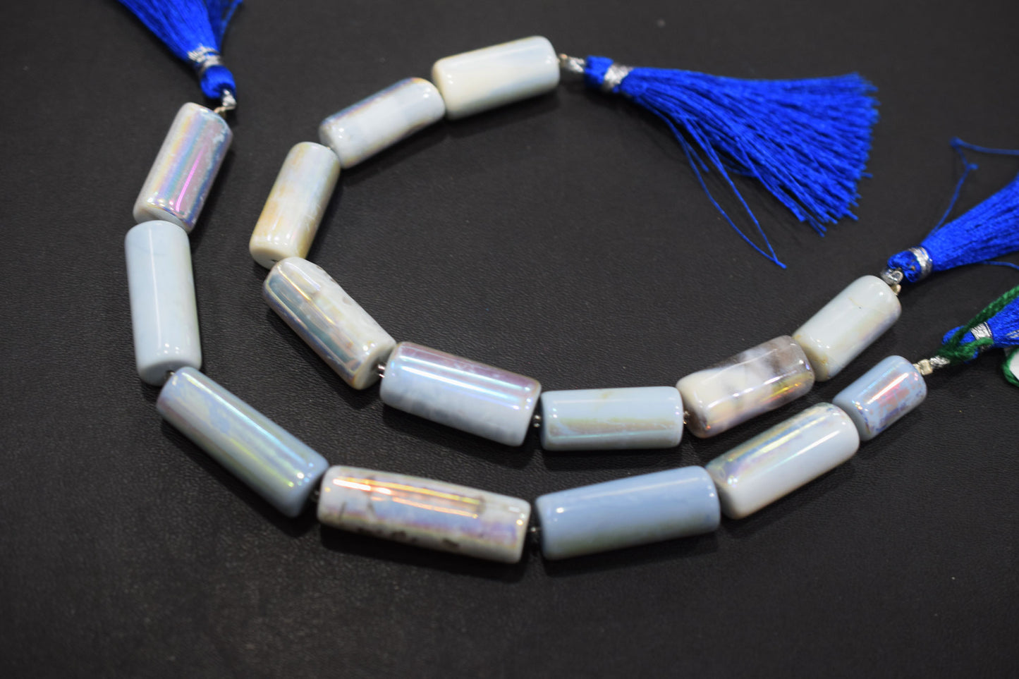 Denim Opal Rustic Style Titanium Coated Drums Shape Beads , Sold By Strand , 9x14 - 11x32 mm , 7" , 20404
