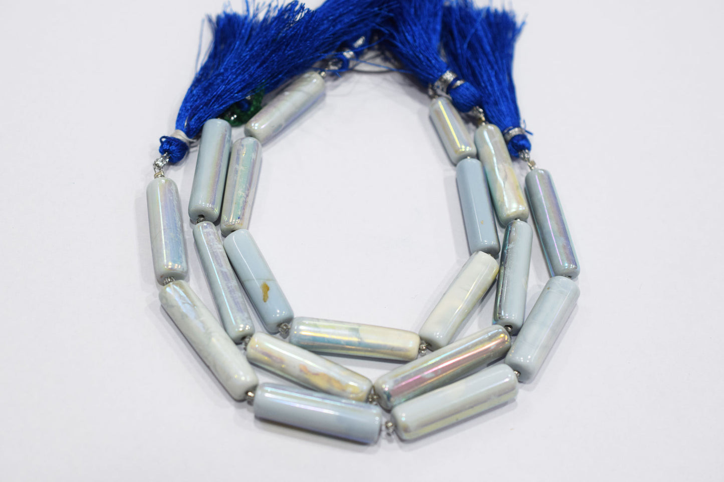 Denim Opal Rustic Style Titanium Coated Drums Shape Beads , Sold By Strand , 6.50x18 - 7.50x34 mm , 7" , 20405