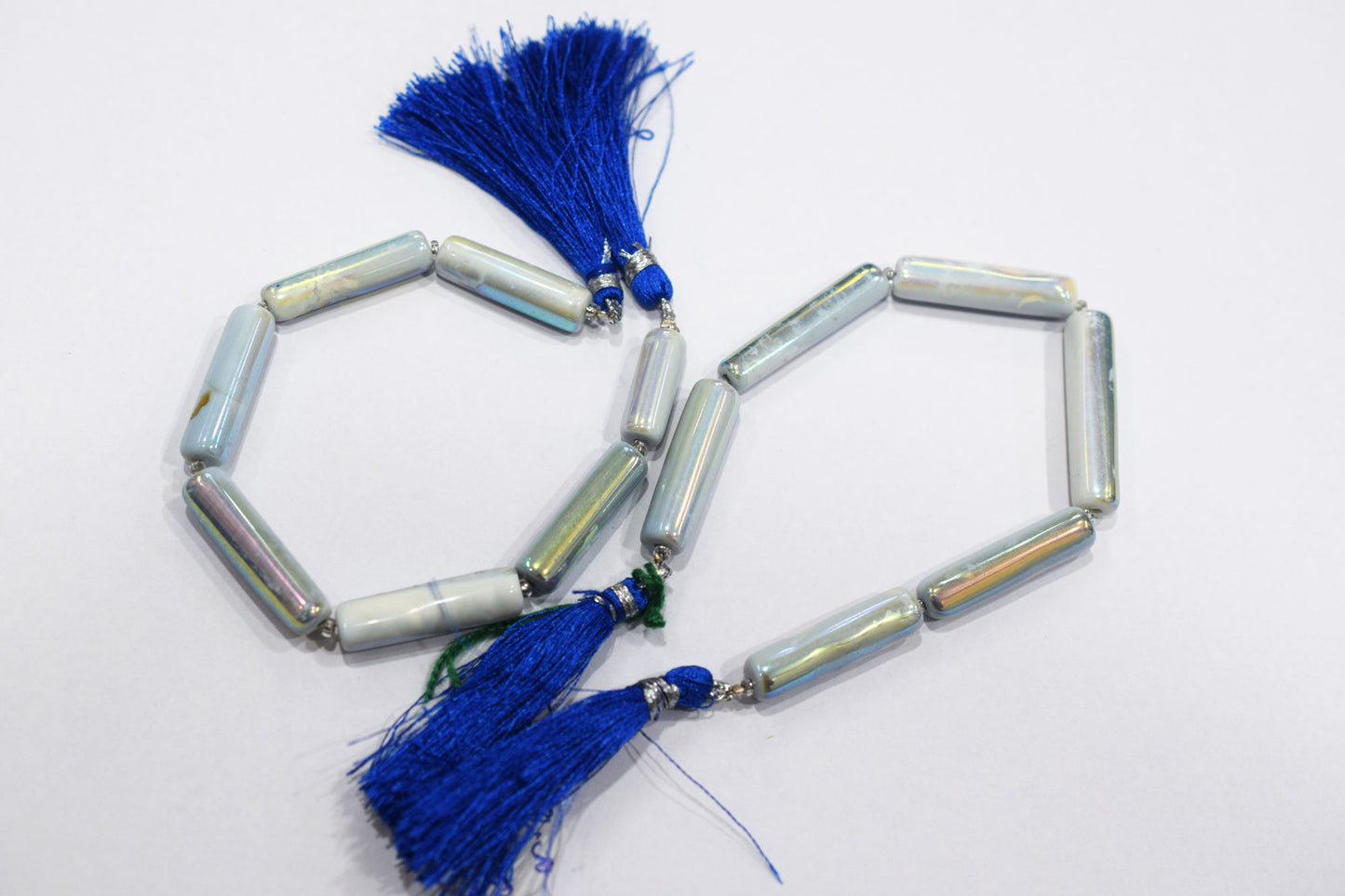 Denim Opal Rustic Style Titanium Coated Drums Shape Beads , Sold By Strand , 6.50x18 - 7.50x34 mm , 7" , 20405