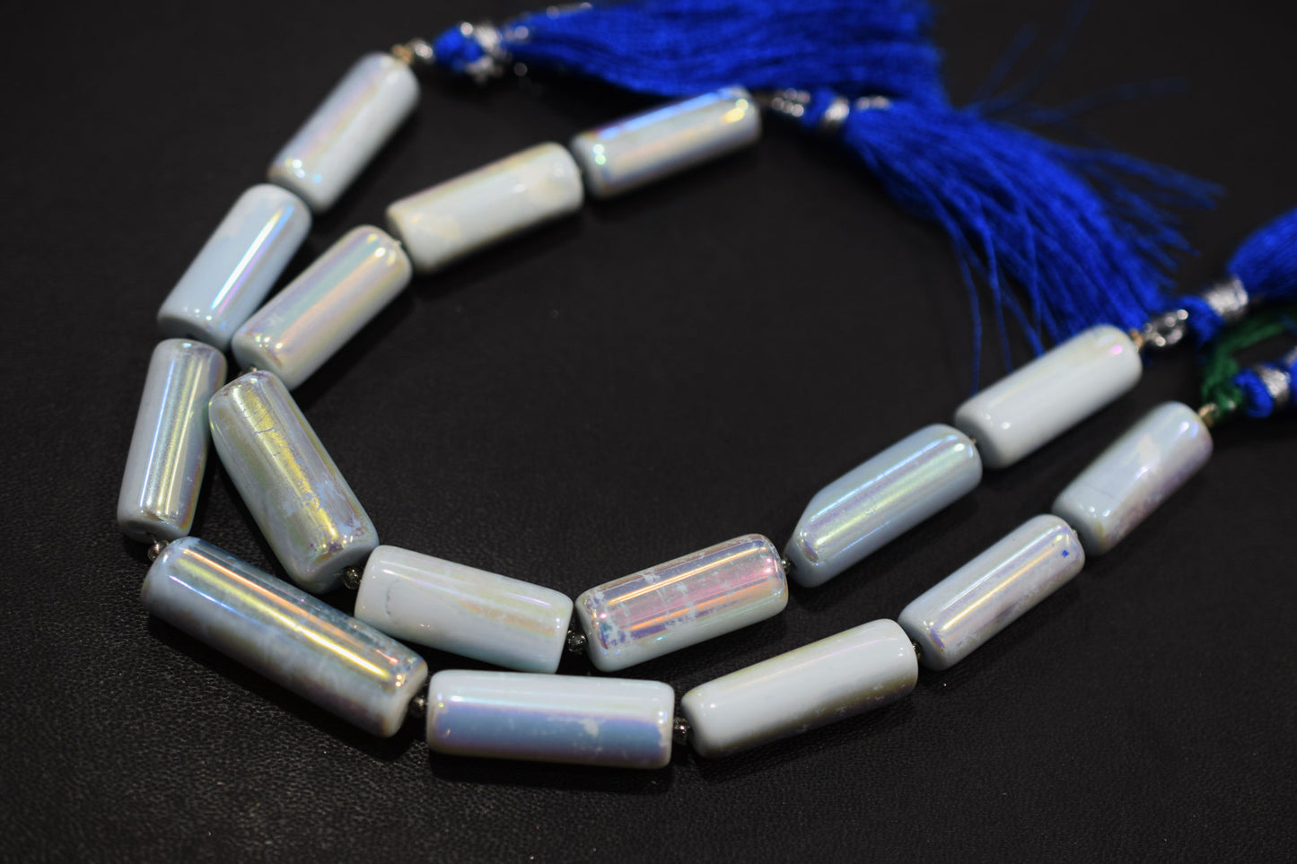 Denim Opal Rustic Style Titanium Coated Drums Shape Beads , Sold By Strand , 8x19 - 9x28 mm , 7" , 20406