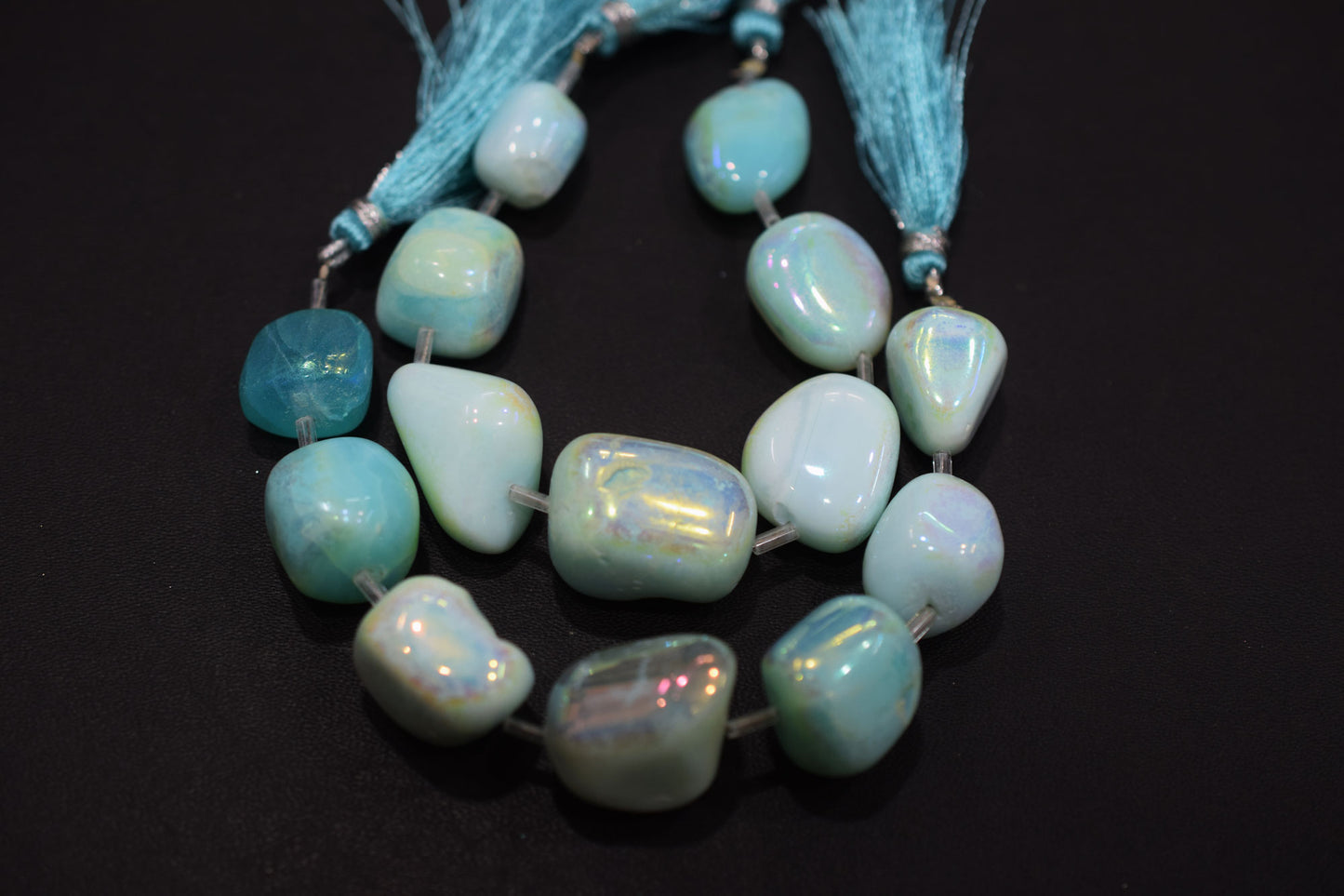 7 Pieces Blue Opal Rustic Style Titanium Coated Nuggets Shape Beads , Sold By Strand , 12x15 - 18x25 mm , 20409