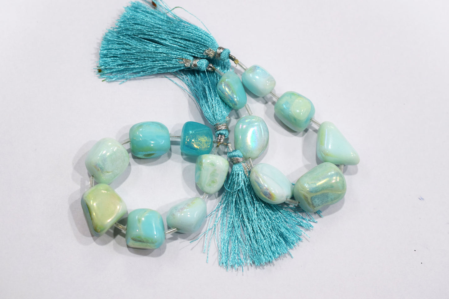 7 Pieces Blue Opal Rustic Style Titanium Coated Nuggets Shape Beads , Sold By Strand , 12x15 - 18x25 mm , 20409