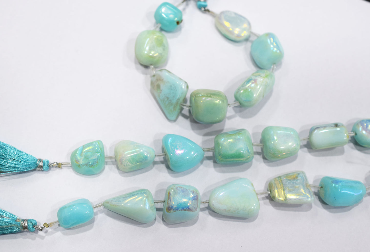 7 Pieces Blue Opal Rustic Style Titanium Coated Nuggets Shape Beads , Sold By Strand , 13x15 - 19x23 mm , 20410