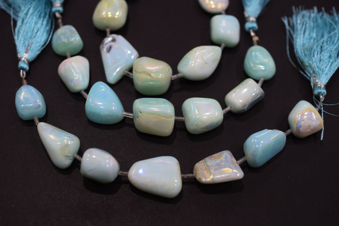 7 Pieces Blue Opal Rustic Style Titanium Coated Nuggets Shape Beads , Sold By Strand , 13x15 - 19x23 mm , 20410