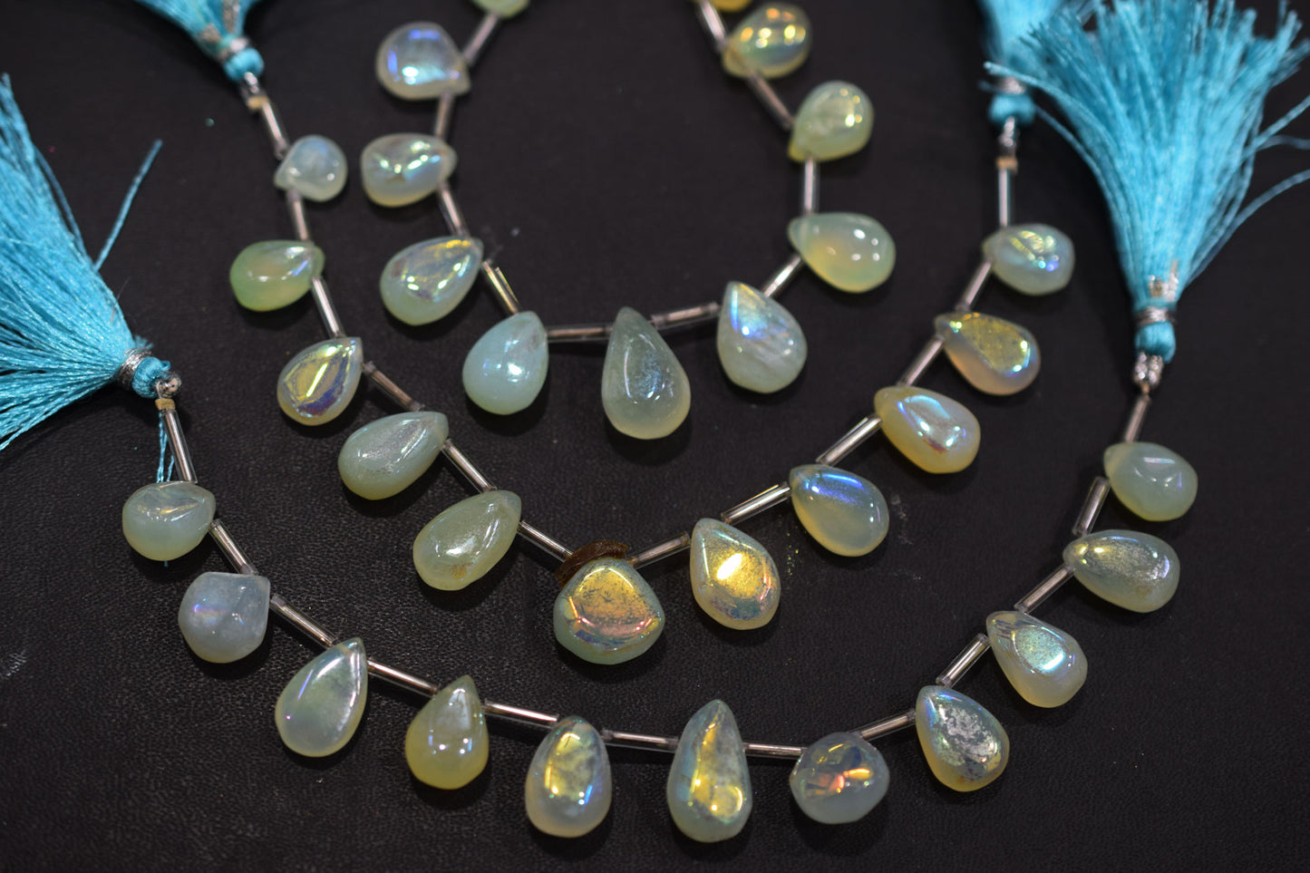 11 Pieces In A Strand , Aqua Chalcedony Rustic Style Titanium Coated Pear Shape Beads , 8x11 - 11x16 mm , 20411