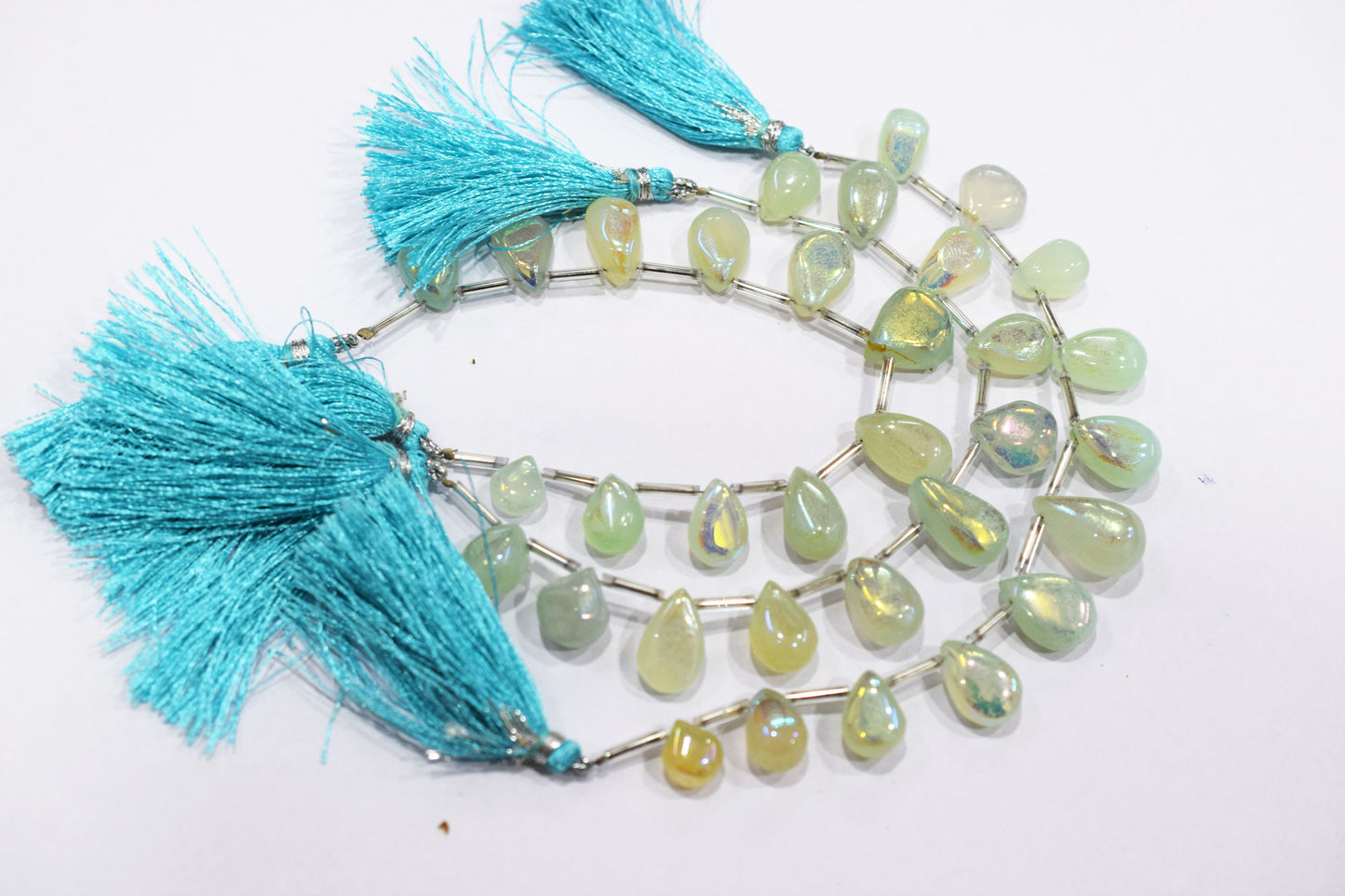 11 Pieces In A Strand , Aqua Chalcedony Rustic Style Titanium Coated Pear Shape Beads , 8x11 - 11x16 mm , 20411