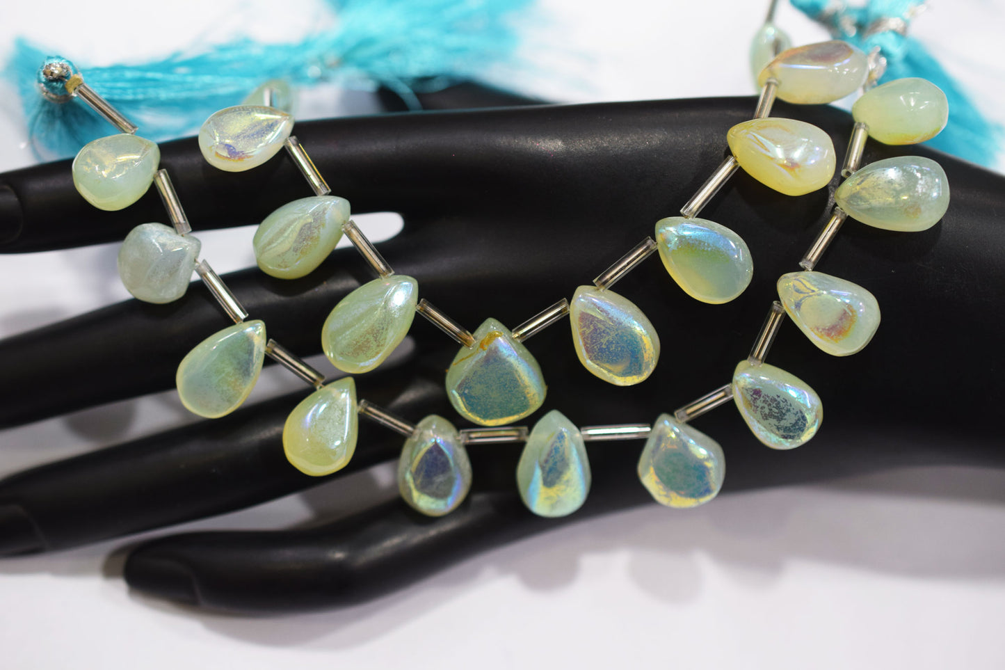 11 Pieces In A Strand , Aqua Chalcedony Rustic Style Titanium Coated Pear Shape Beads , 8x11 - 11x16 mm , 20411