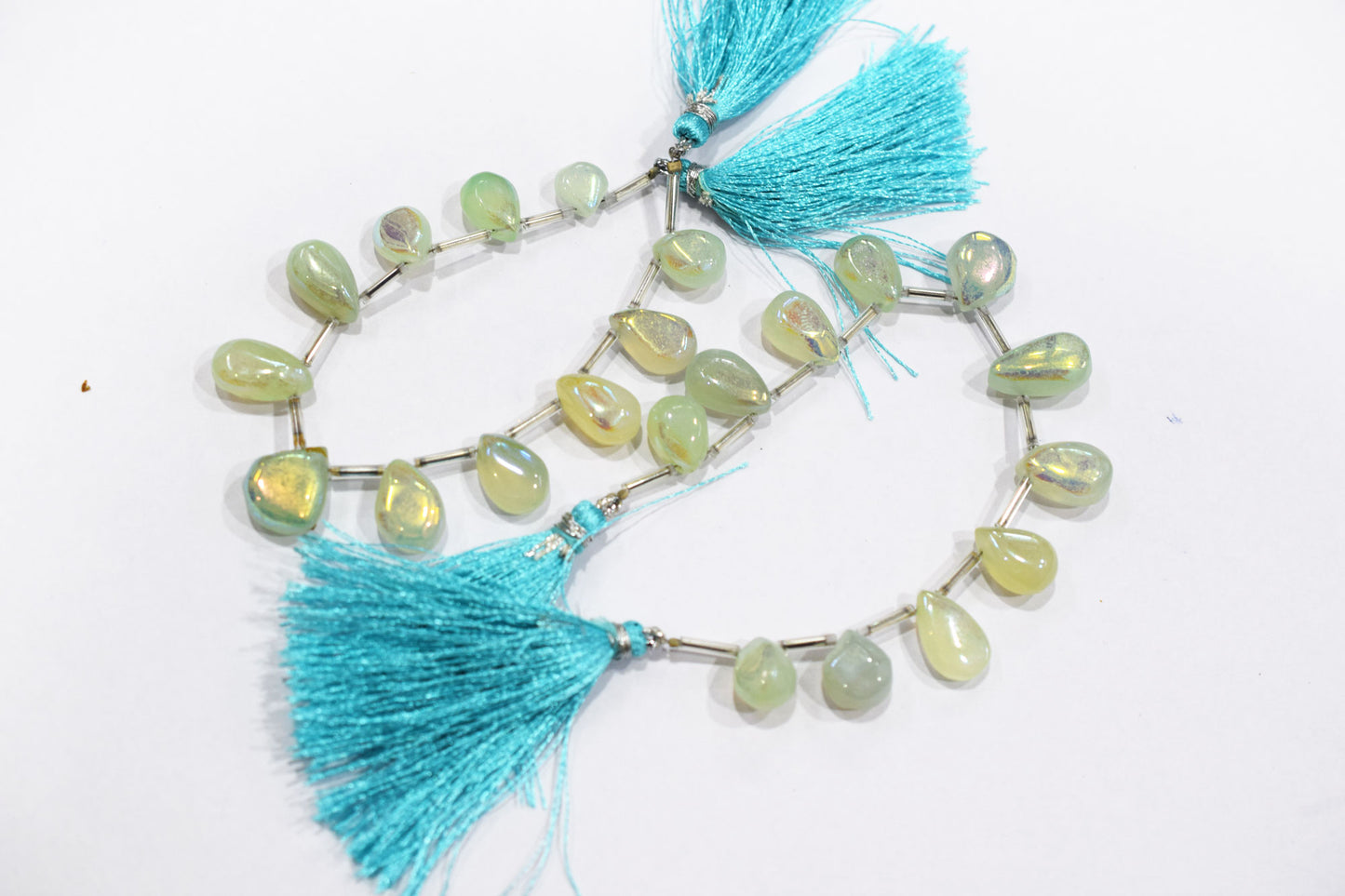 11 Pieces In A Strand , Aqua Chalcedony Rustic Style Titanium Coated Pear Shape Beads , 8x11 - 11x16 mm , 20411