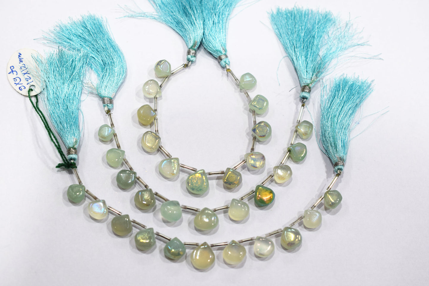 11 Pieces In A Strand , Aqua Chalcedony Rustic Style Titanium Coated Heart Shape Beads , 10 - 12 mm , 20412