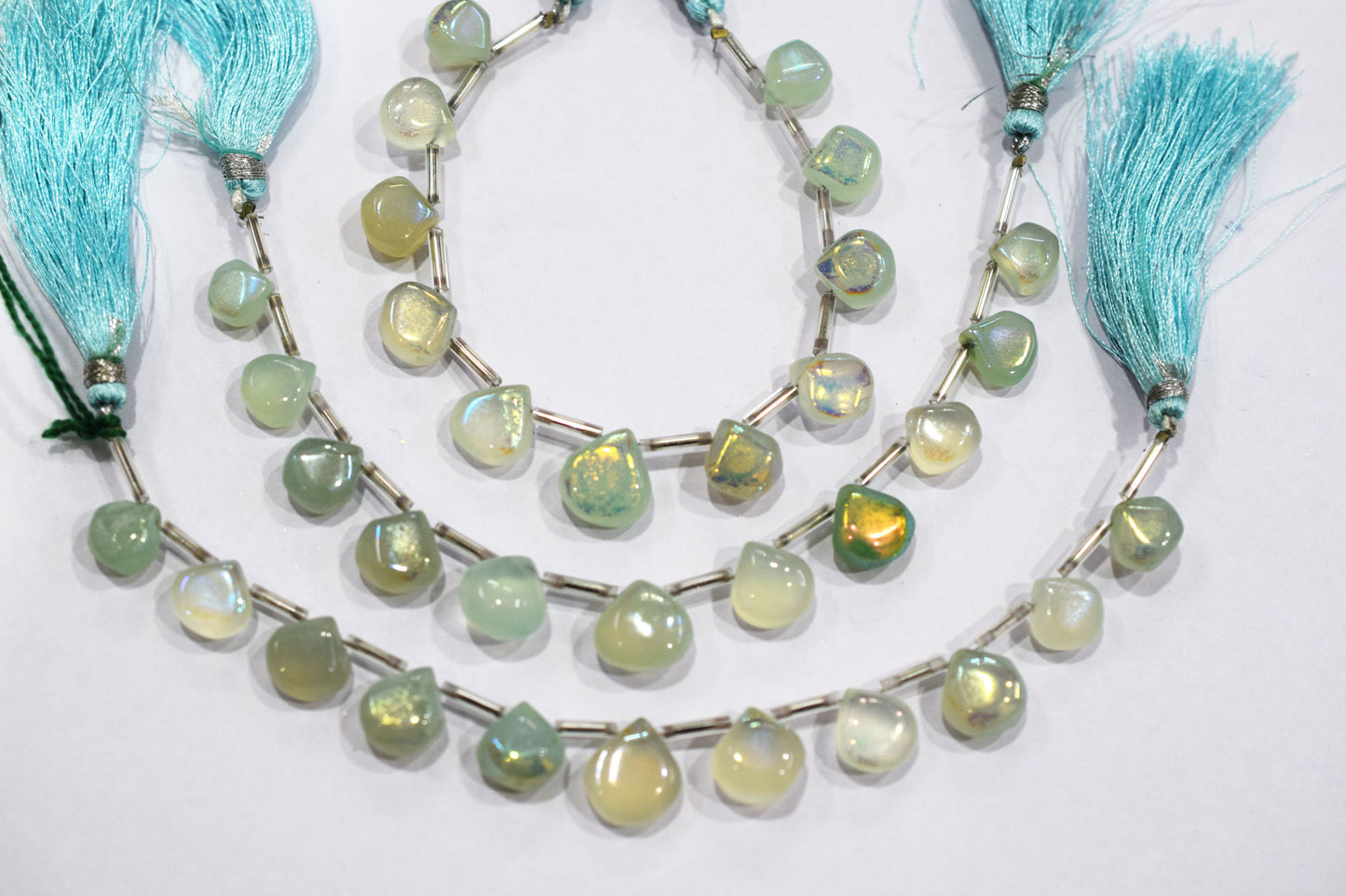 11 Pieces In A Strand , Aqua Chalcedony Rustic Style Titanium Coated Heart Shape Beads , 10 - 12 mm , 20412