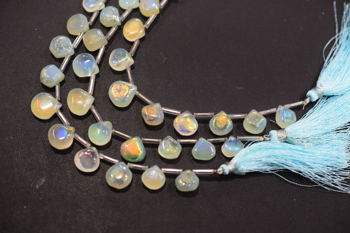 11 Pieces In A Strand , Aqua Chalcedony Rustic Style Titanium Coated Heart Shape Beads , 10 - 12 mm , 20412