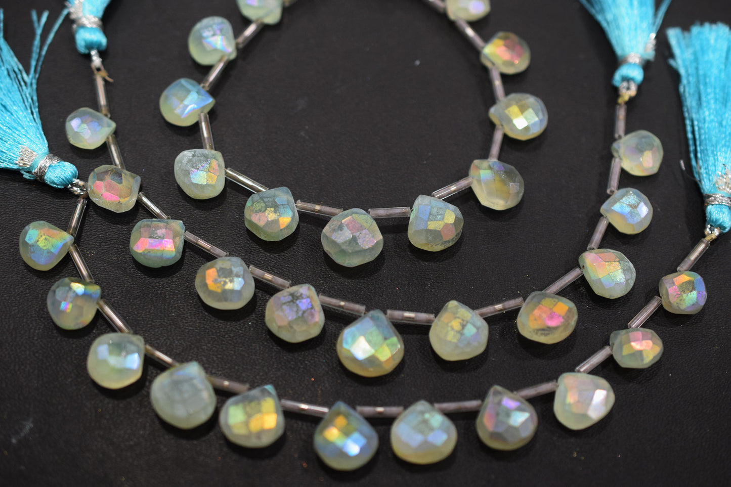 11 Pieces In A Strand , Aqua Chalcedony Rustic Style Titanium Coated Heart Shape Beads , 10 - 12 mm , 20413