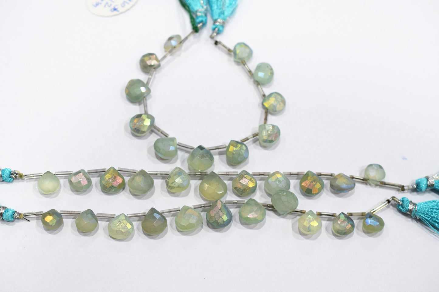 11 Pieces In A Strand , Aqua Chalcedony Rustic Style Titanium Coated Heart Shape Beads , 10 - 12 mm , 20413
