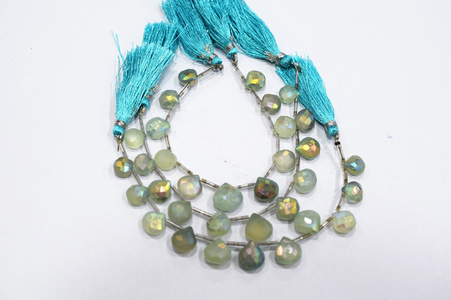 11 Pieces In A Strand , Aqua Chalcedony Rustic Style Titanium Coated Heart Shape Beads , 10 - 12 mm , 20413