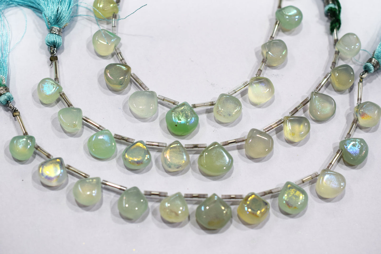 11 Pieces In A Strand , Aqua Chalcedony Rustic Style Titanium Coated Heart  Shape Beads , 9 - 13 mm , 20414