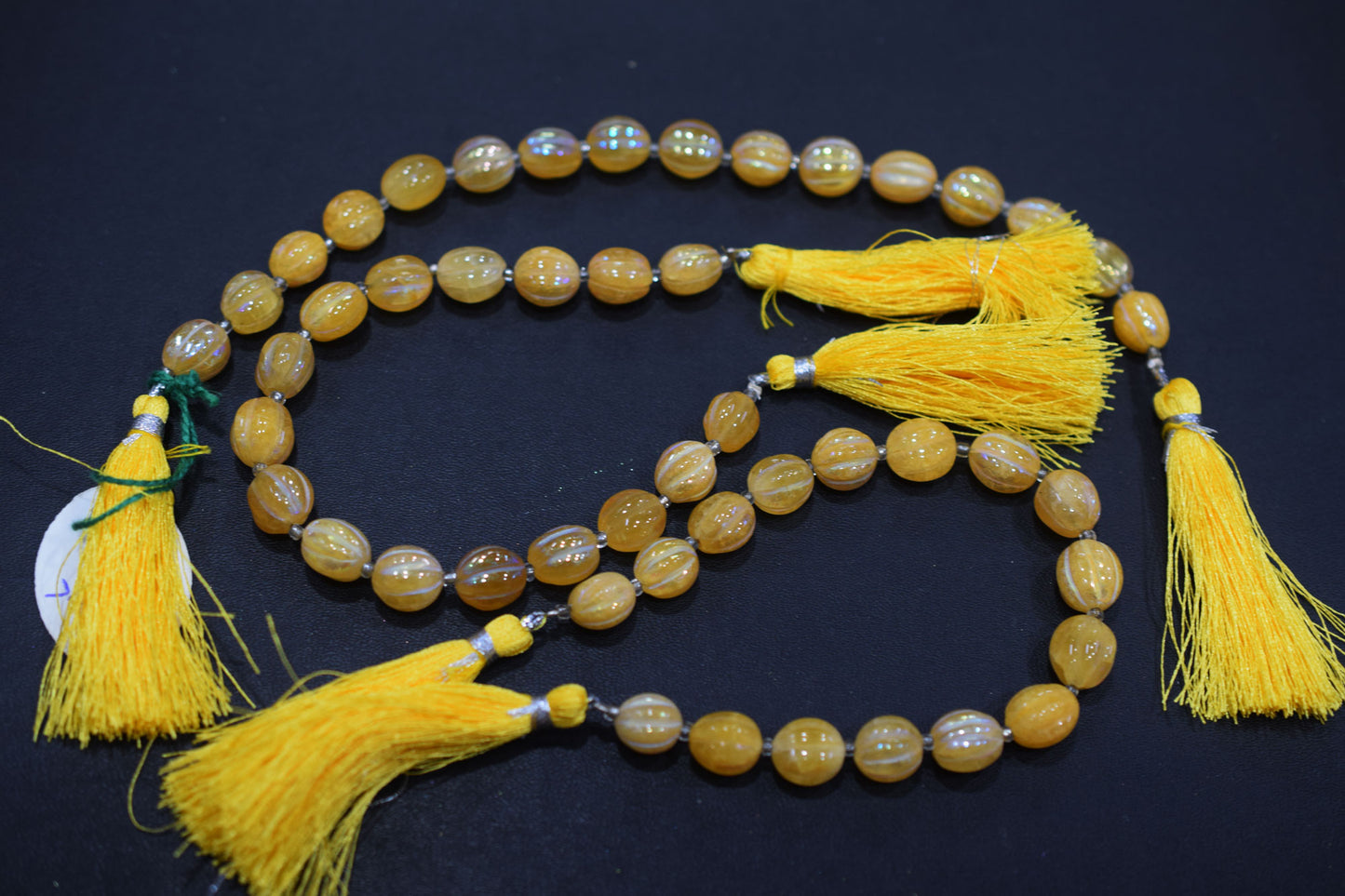 Rustic Metallic Coated Yellow Sapphire Coloured Quartz Oval Carved Melon Shape Beads , Sold By Strand , 8x9 - 9x11 mm , 7" , 20415