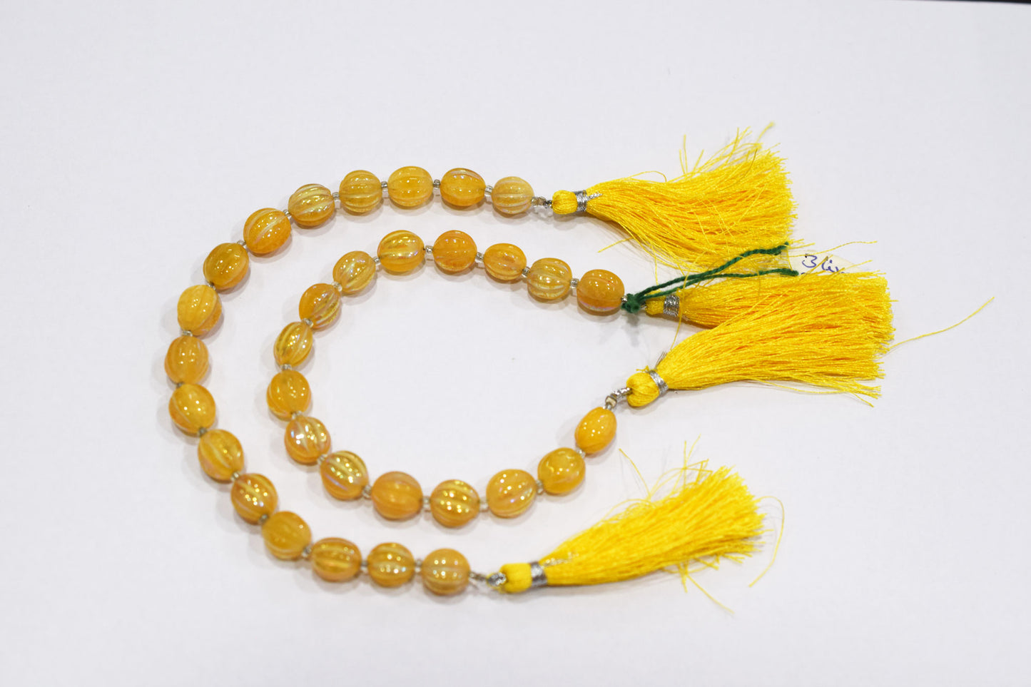 Rustic Metallic Coated Yellow Sapphire Coloured Quartz Oval Carved Melon Shape Beads , Sold By Strand , 8x9 - 9x11 mm , 7" , 20415