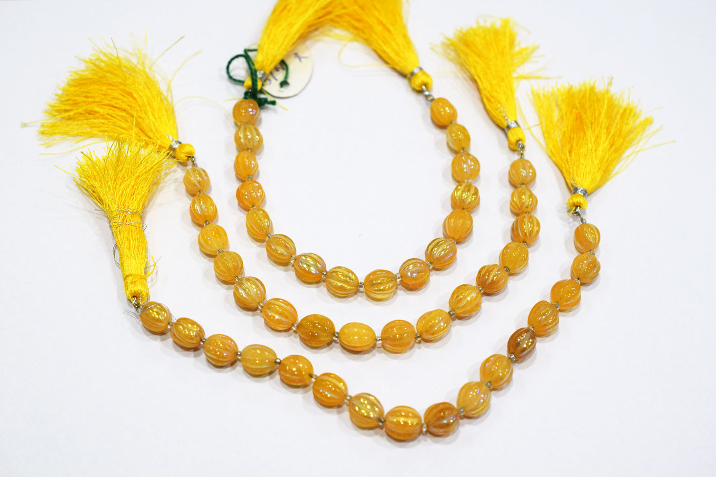 Rustic Metallic Coated Yellow Sapphire Coloured Quartz Oval Carved Melon Shape Beads , Sold By Strand , 8x9 - 9x11 mm , 7" , 20415