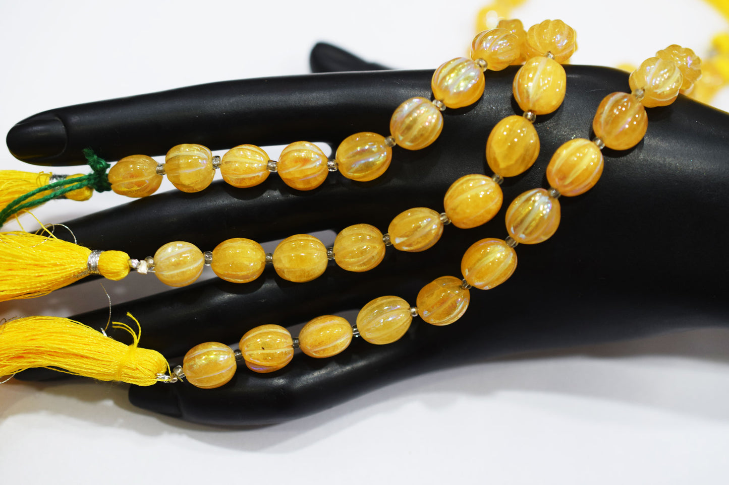 Rustic Metallic Coated Yellow Sapphire Coloured Quartz Oval Carved Melon Shape Beads , Sold By Strand , 8x9 - 9x11 mm , 7" , 20415