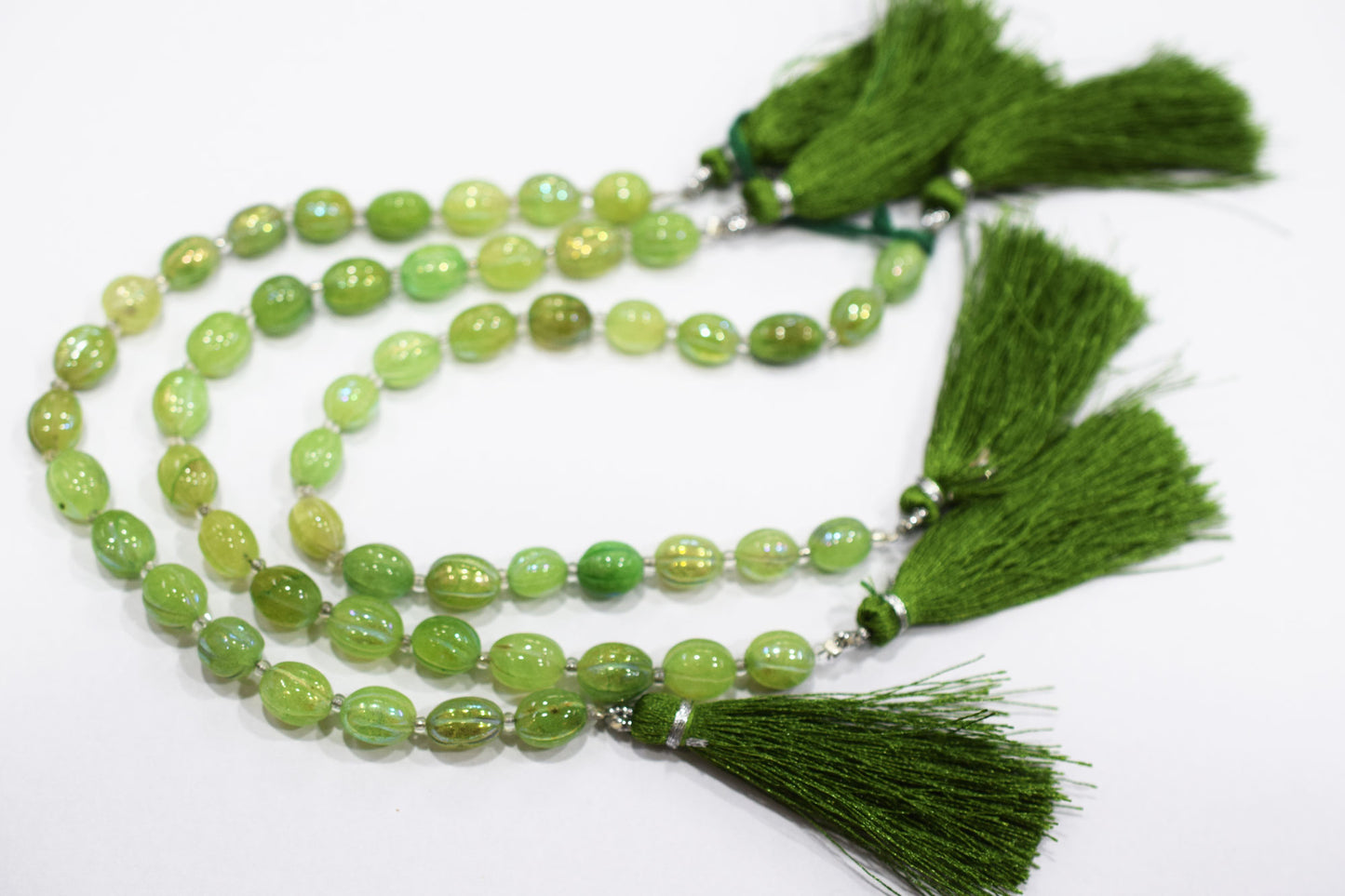 Rustic Metallic Coated Green Coloured Quartz Oval Carved Melon Shape Beads , Sold By Strand , 7x8 - 7.50x9.50 mm , 7" , 20416