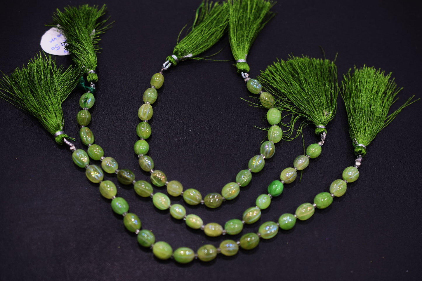 Rustic Metallic Coated Green Coloured Quartz Oval Carved Melon Shape Beads , Sold By Strand , 7x8 - 7.50x9.50 mm , 7" , 20416