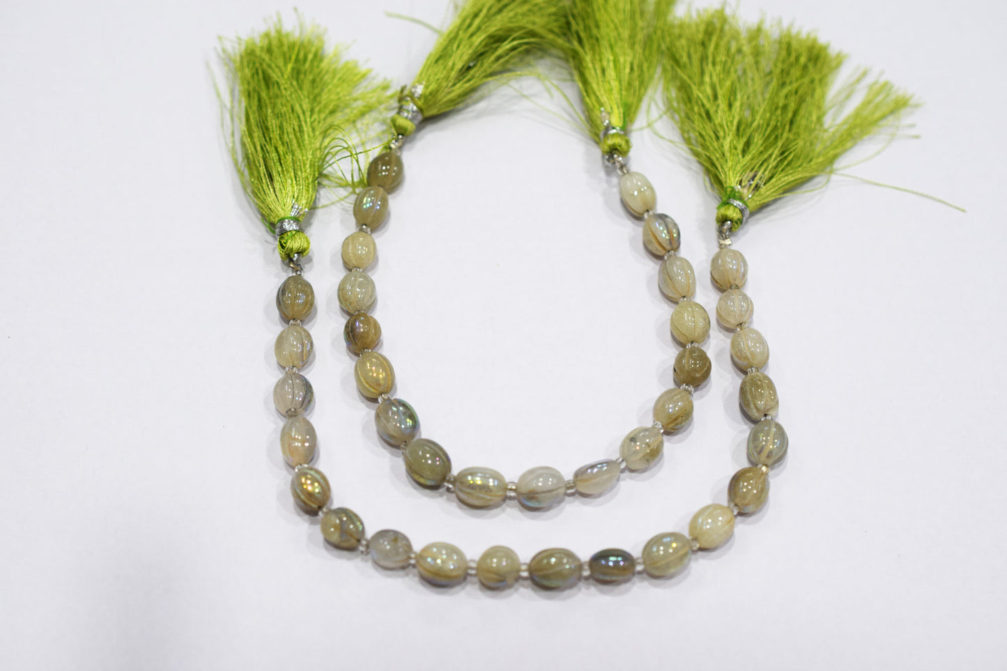 Rustic Metallic Coated Olive Green Coloured Quartz Oval Carved Melon Shape Beads , Sold By Strand , 6.5x8 - 7x9 mm , 7 Inches , 20417
