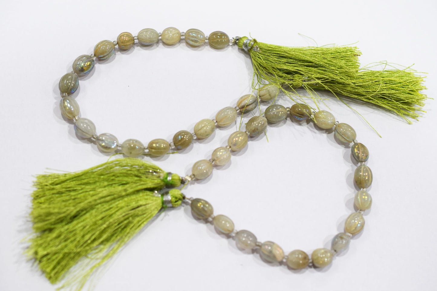 Rustic Metallic Coated Olive Green Coloured Quartz Oval Carved Melon Shape Beads , Sold By Strand , 6.5x8 - 7x9 mm , 7 Inches , 20417