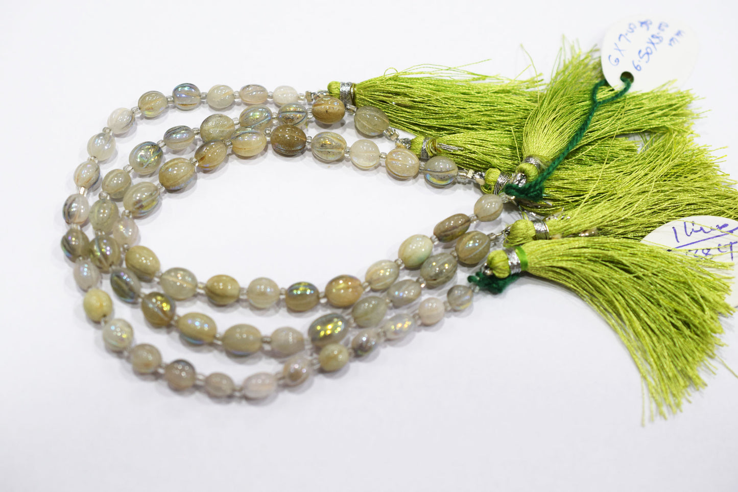 Rustic Metallic Coated Olive Green Coloured Quartz Oval Carved Melon Shape Beads , Sold By Strand , 4.5x6 - 5.5x7 mm , 7 Inches , 20418