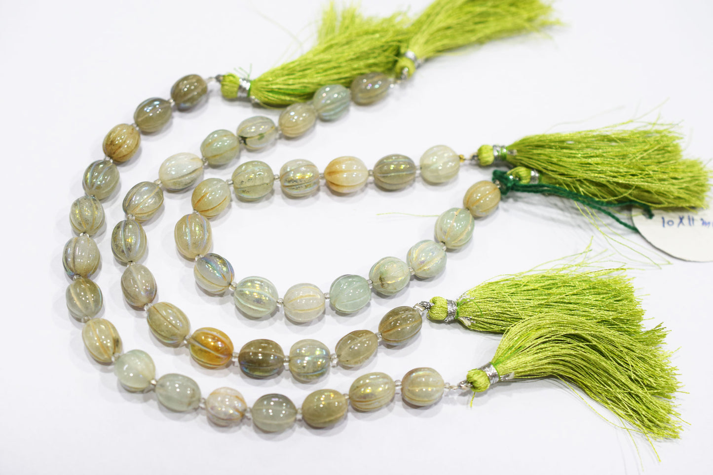 Rustic Metallic Coated Olive Green Coloured Quartz Oval Carved Melon Shape Beads , Sold By Strand , 9x11 - 10x11 mm , 7 Inches , 20419