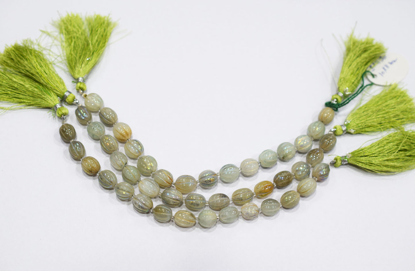 Rustic Metallic Coated Olive Green Coloured Quartz Oval Carved Melon Shape Beads , Sold By Strand , 9x11 - 10x11 mm , 7 Inches , 20419
