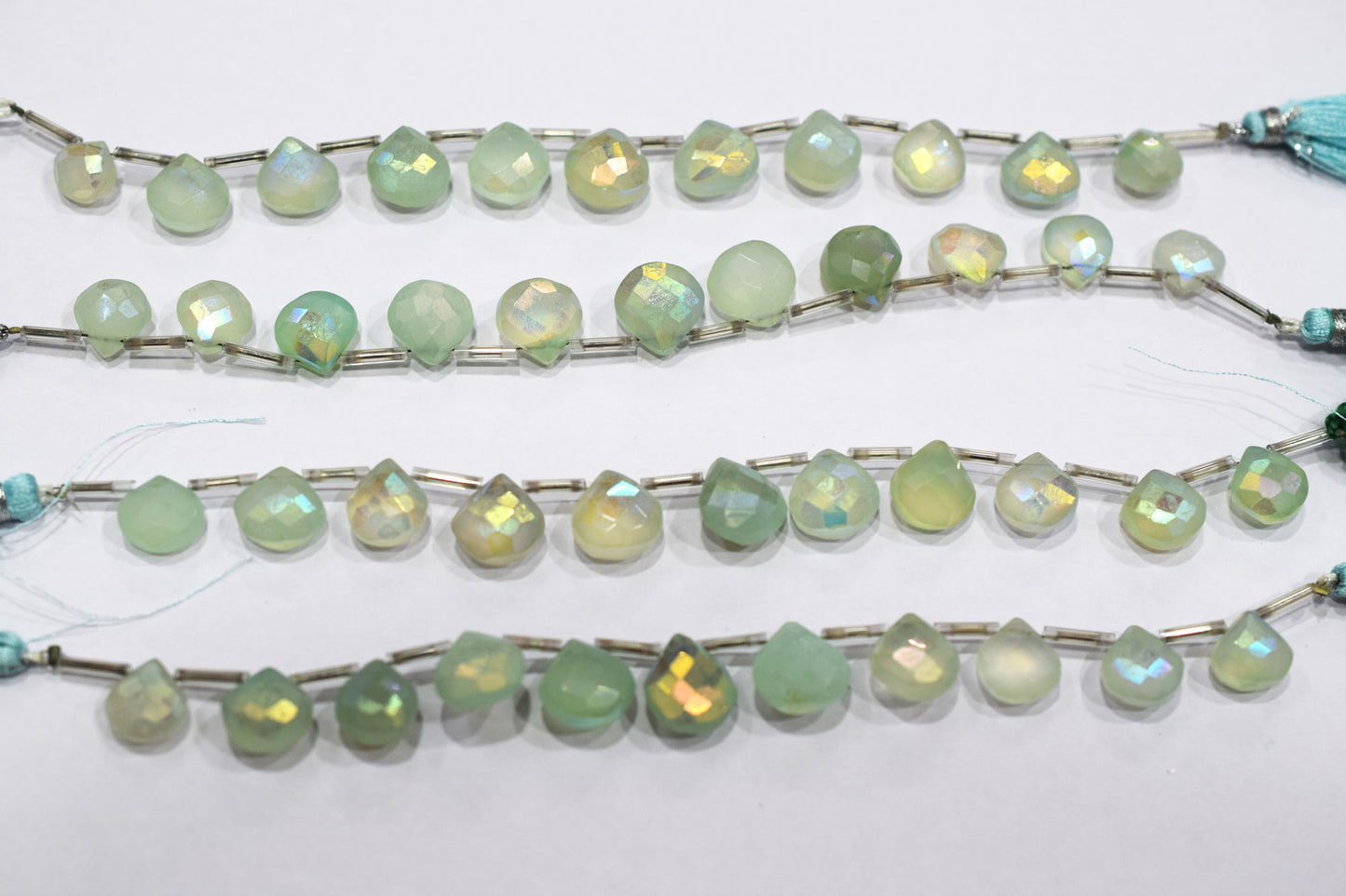 11 Pieces In A Strand , Aqua Chalcedony Rustic Style Titanium Coated Heart Shape Beads , 9 - 11 mm , 20420