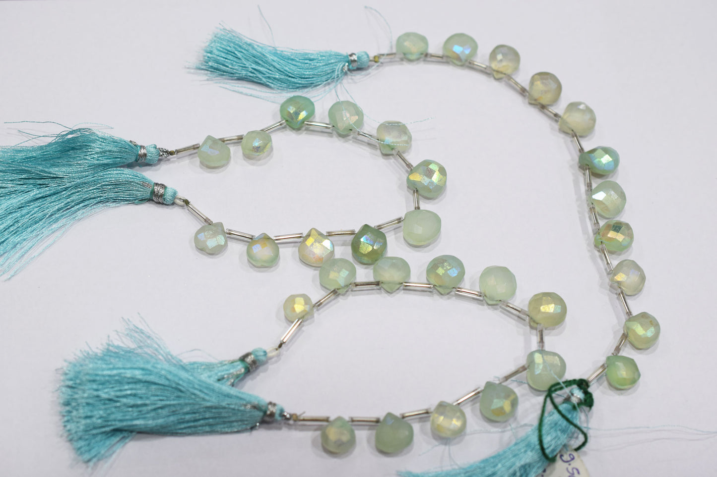 11 Pieces In A Strand , Aqua Chalcedony Rustic Style Titanium Coated Heart Shape Beads , 9 - 11 mm , 20420
